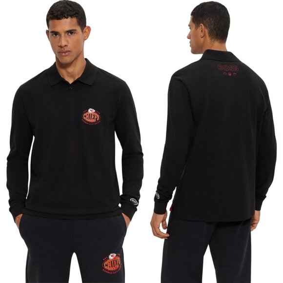 Hugo BOSS x NFL Kansas City Chiefs Long Sleeve Polo Shirt Men's XL Black Dad NWT - Picture 1 of 16